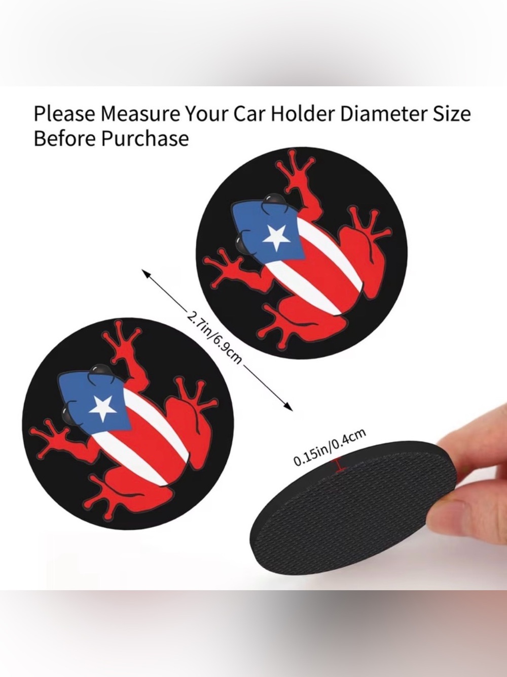 Set of 2 Puerto Rico Flag Coqui Car Cup Coasters NIP - Picture 3 of 5